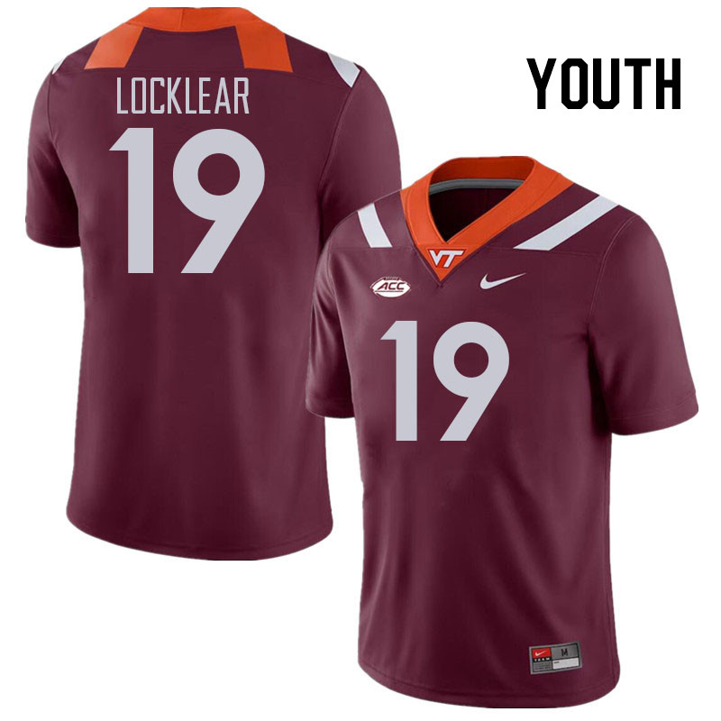 Youth #19 Ben Locklear Virginia Tech Hokies College Football Jerseys Stitched Sale-Maroon - Click Image to Close